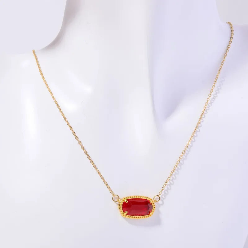 Titanium Steel Pendant Necklace with Birthstone Inlay