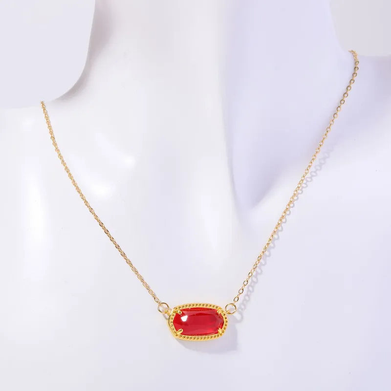 Titanium Steel Pendant Necklace with Birthstone Inlay