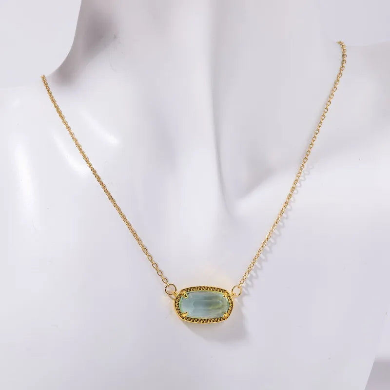 Titanium Steel Pendant Necklace with Birthstone Inlay