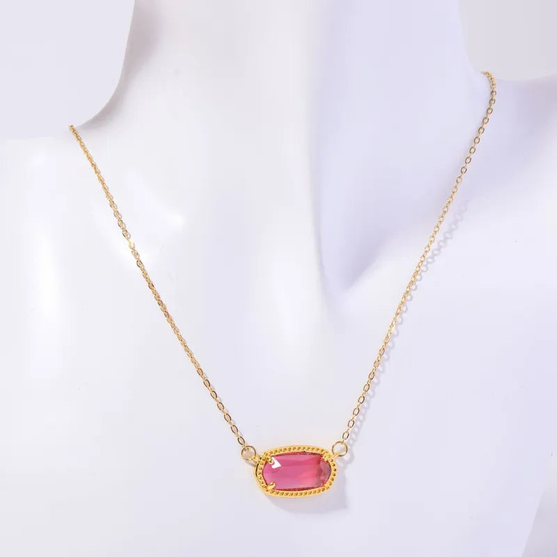 Titanium Steel Pendant Necklace with Birthstone Inlay