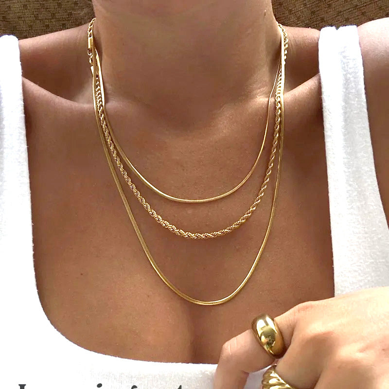 Tripple-Layer Rope Necklace Gold