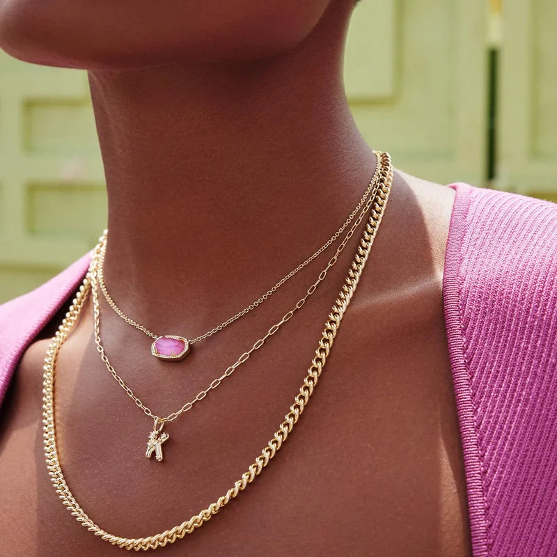 Titanium Steel Pendant Necklace with Birthstone Inlay