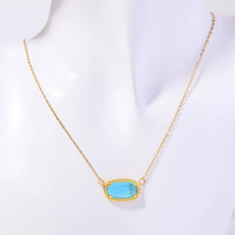Titanium Steel Pendant Necklace with Birthstone Inlay
